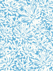 Seamless blue and grey floral background wiith flowers. Minimal abstract organic shapes pattern. Vector blue abstact pattern with grey flowers