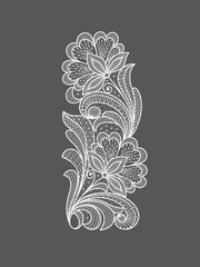 Lace decoration element. White lace flowers. Vector handmade white lace branches with flowers.