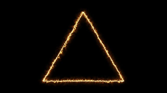 Fiery glowing triangle frame animation with orange energy sparks burning on black background