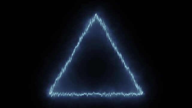 Electric blue triangle outline pulsing with energy on black background abstract motion