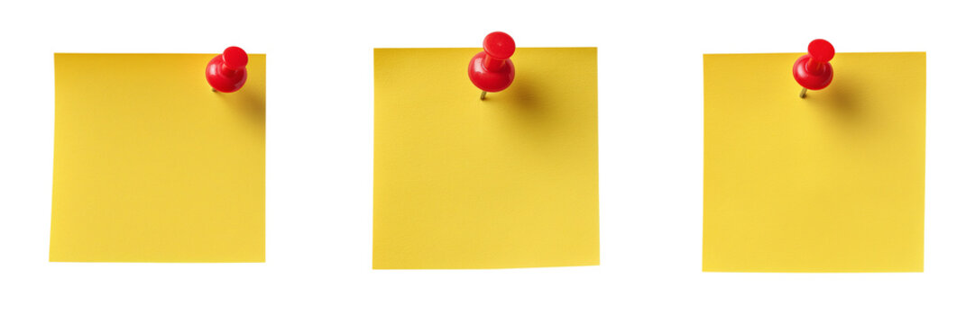 Set of Sticky Note with Push Pin, Empty Yellow Paper  transparent png background. Ai generated