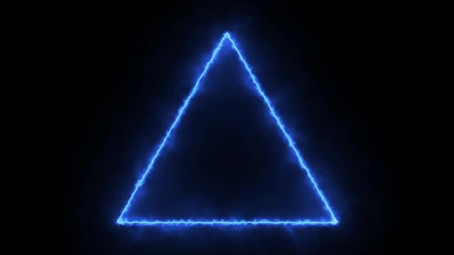 Abstract blue glowing energy triangle outlined on black background with motion