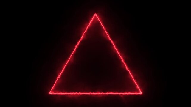 Red glowing neon triangle frame with electrical energy fire motion on black background