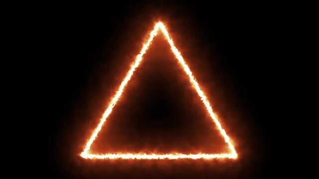 Glowing fiery triangle frame animation flickering on black background for motion graphics