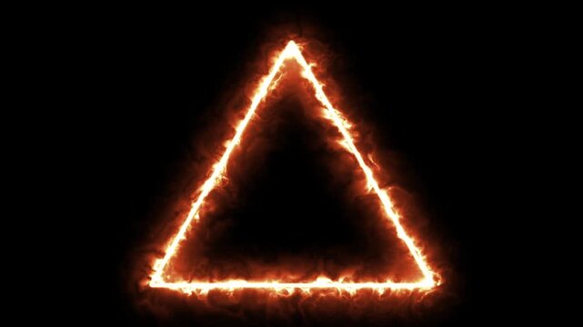 Abstract fiery triangle shape loop able footage, hot burning geometric form dynamic motion