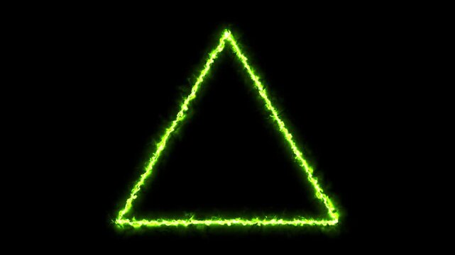 Neon green energy triangle glowing with electric fire effect over a black dark background