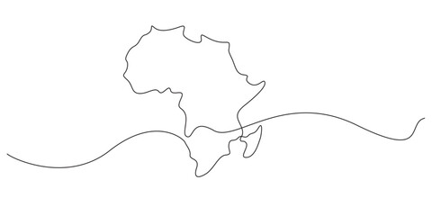 single line africa map.continuous line drawing of african continent outline.geography world map concept.one line vector illustration. © vionaembun42