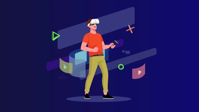 video animation motion graphic. Man Experiencing Virtual Reality Concept. 2d flat cartoon stock footage 4k high quality
