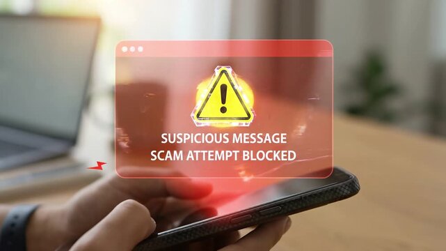 Smartphone User Blocks Scam Attempt with Suspicious Message Alert