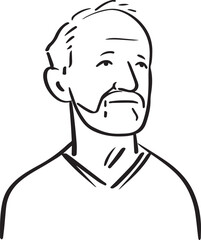 Hand Drawn Old Man Black and White Avatar Illustration in Minimal Line Art Style Design