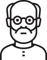 Fototapeta premium Hand Drawn Old Man Black and White Avatar Illustration in Minimal Line Art Style Design