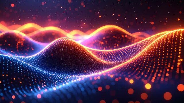 Abstract digital art depicts waves of color and light.  Gradients and dots create the forms