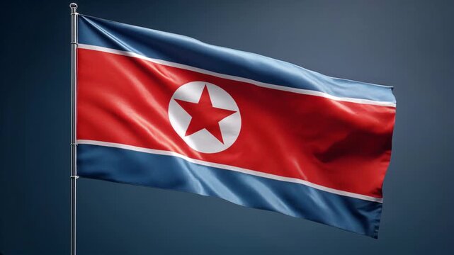 north korean flag waving in the wind. flag of north korea