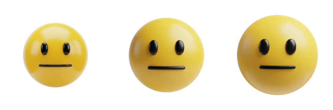 3D Neutral Face Emoji Set - Realistic Glossy Unimpressed and Expressionless Clipart PNG