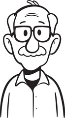 Obraz premium Hand Drawn Old Man Black and White Avatar Illustration in Minimal Line Art Style Design