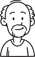Obraz premium Hand Drawn Old Man Black and White Avatar Illustration in Minimal Line Art Style Design