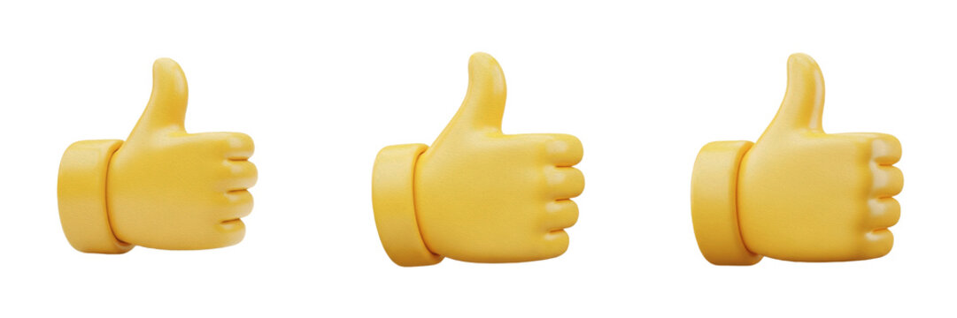 3D Thumbs Up Emoji Set - Realistic Hand Gestures and Like Icon Clipart PNG