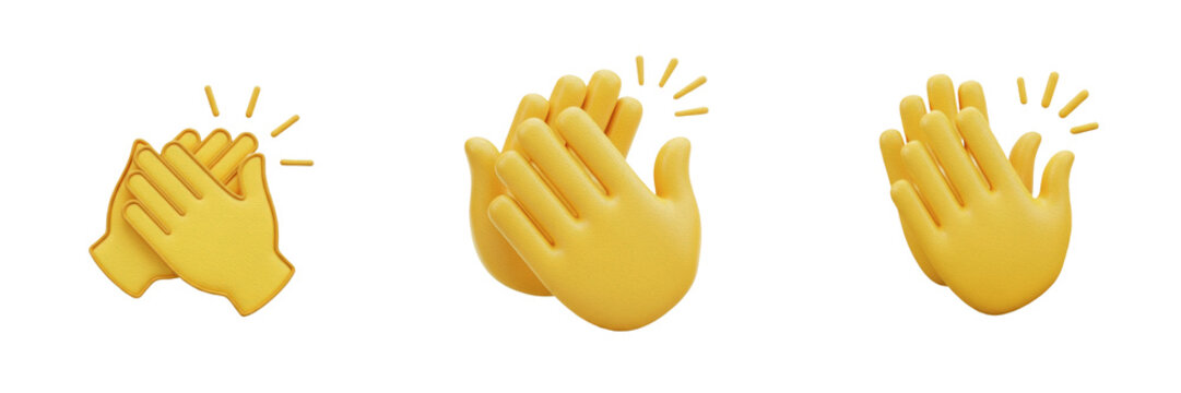 3D Clapping Hands Emoji Set - Realistic Yellow Applause and Celebration Clipart PNG