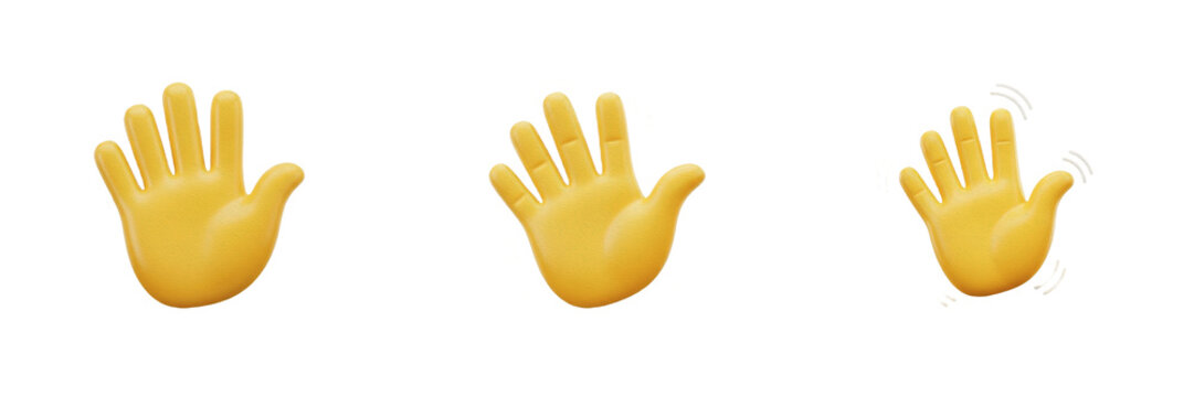 3D Waving Hand Emoji Set - Realistic Yellow Greeting and Hello Icon Clipart PNG
