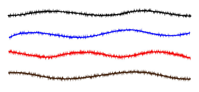 Wavy spiked lines with sharp peaks, jagged curved stripes as modern geometric graphic elements on transparent background