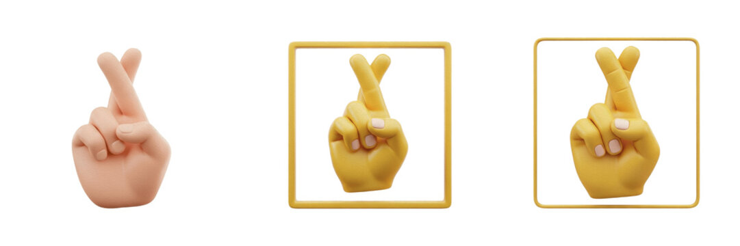 3D Fingers Crossed Emoji Set - Realistic Hand Gestures and Luck Icon Clipart PNG