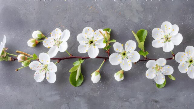 Blossom Branch: A delicate branch adorned with pure white blossoms, set against a muted backdrop, epitomizing the renewal of spring.
