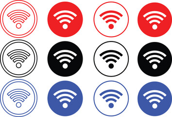 Wifi signal icon collection with wireless network symbols in circular frames and solid round backgrounds