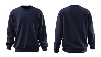 Navy sweatshirt ghostmannequin mockup with front view and back view isolated on white background