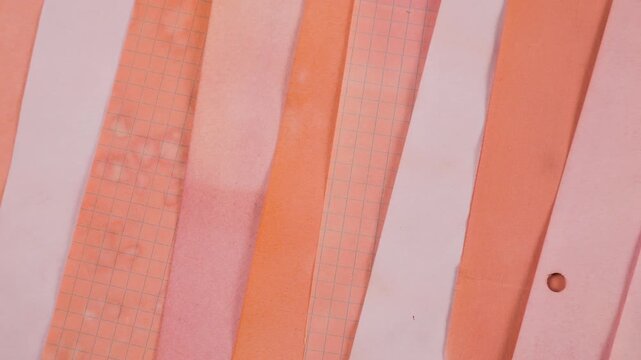Natural vegetable dye paper strips in peach, coral, and cream tones. Handcrafted junk journal pages with a unique grunge background texture. 