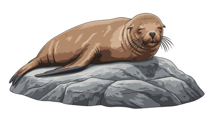 Brown Sea Lion Resting on Gray Rock © beni