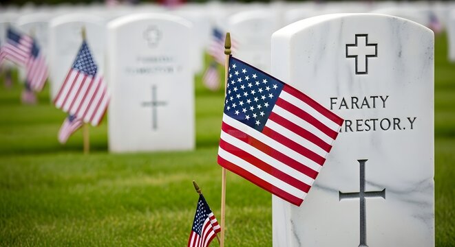 Flag day tribute honoring fallen heroes in american cemeteries with flags