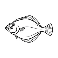 Black and White Line Art Illustration of a Flounder Fish © din
