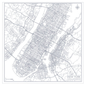 New York City Map - Detailed Manhattan Street Grid and Waterways