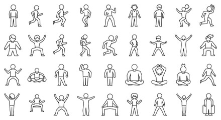 Fototapeta premium stick figures doing various yoga poses and exercises in different styles