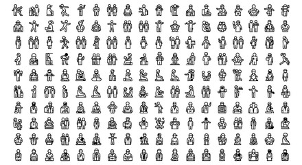 Fototapeta premium many small black and white icons of people and objects