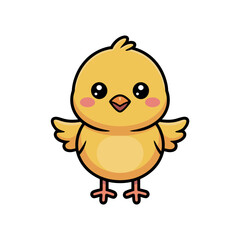 A cute cartoon chick standing on a white background with its wings spread out