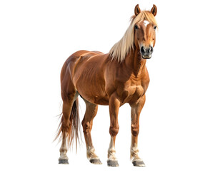 Obraz premium Trotting chestnut horse with flaxen mane standing