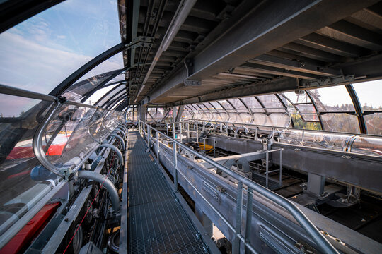 Close-up of a ski lift mechanical system in a mountain station