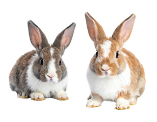 Obraz premium Two adorable fluffy rabbits sitting closely together with curious expressions