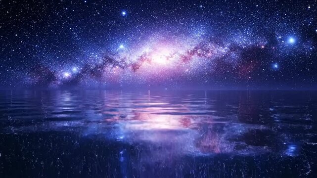 Stunning Milky Way Galaxy Reflection Over Calm Water.