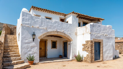 An old medieval house in sunny weather on the Mediterranean coast. Created using generative AI tools