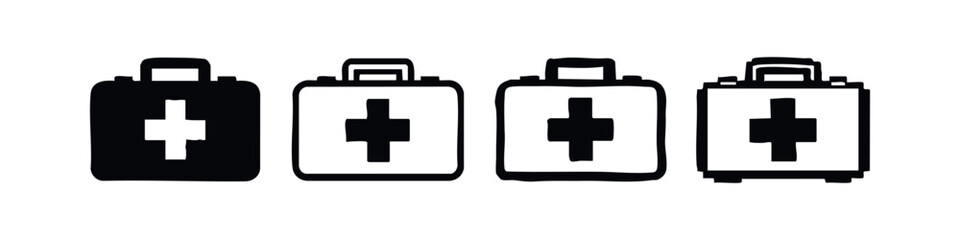 Obraz premium First Aid Kit and Emergency Medical Box Icons Set in Flat Design