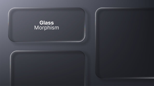 Dark gray abstract background with 3D rounded rectangles for liquid glass morphism mobile ui. Modern user interface design elements for web banners, posters, and presentation slide.