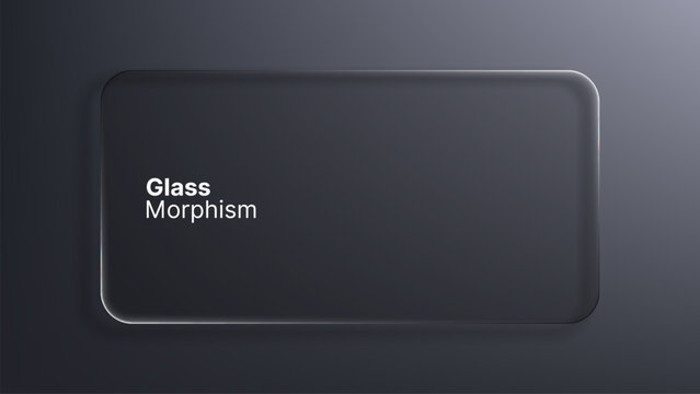 Liquid glass morphism vector rectangle frame isolated on dark background. Creative template geometric shape for web interface design element.