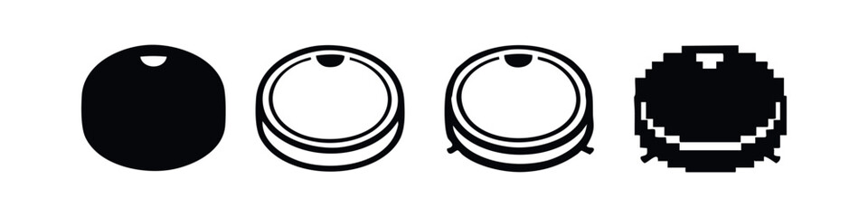 Robot Vacuum Cleaner and Smart Home Device Icons. Top View Black and White Vector Collection.