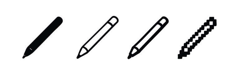 Obraz premium Stylus Pen Pixelated and Outline Icons Set. Digital Pen and Marker for Drawing, Tablet, and Smart Devices.