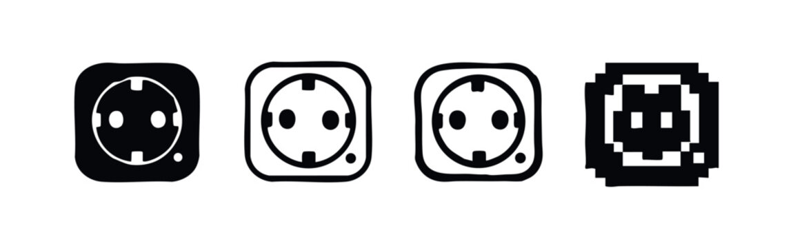 Electrical Socket Type F Vector Icons Set with Flat, Outline, Hand-Drawn, and Pixel Art Styles