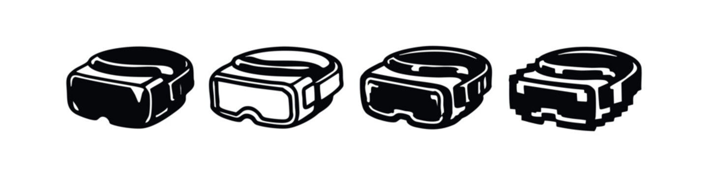 VR Headset Icon Collection: Gaming, Metaverse, and Immersive Technology Vector Graphics on White