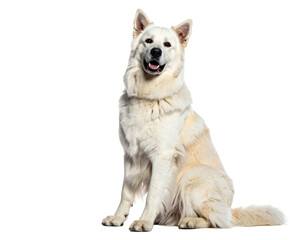 Obraz premium White german shepherd mix sitting with friendly expression