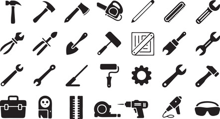 Fototapeta premium Construction and Repair Tools Silhouette Icon Set
